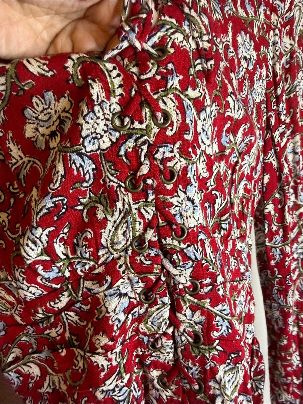 Anthropologie Burgundy Floral Long-Sleeve Peasant Top - Picture 3 of 4